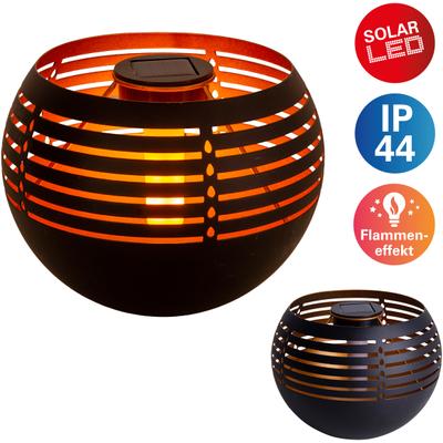 LED Außen-Tischleuchte NÄVE "Solar-Tischleuchte", schwarz, B:21cm H:16cm L:21cm Ø:21cm, Leuchten, Flammeneffekt, Schiebeschalter, Eisen/Kunststoff, schwarz/gold