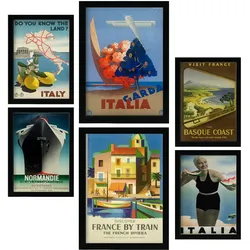 POSTER Set Mit 6 Mittelmeerländer Vintage Tourismus Werbetafeln A3 & A4 Rahmenlos