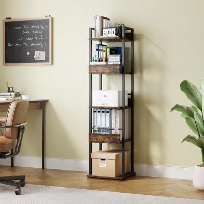 Garvee 5-Tier Rotating Bookshelf Tower, 360° Spinning Narrow Bookcase, Freestanding Tall Corner Book Shelf Organizer
