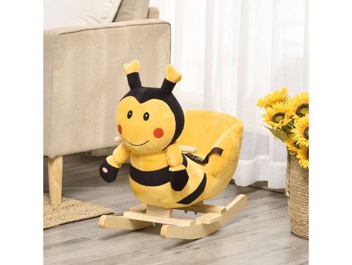 HOMCOM Animal à Bascule Abeille Bois avec Musique Jaune Noir