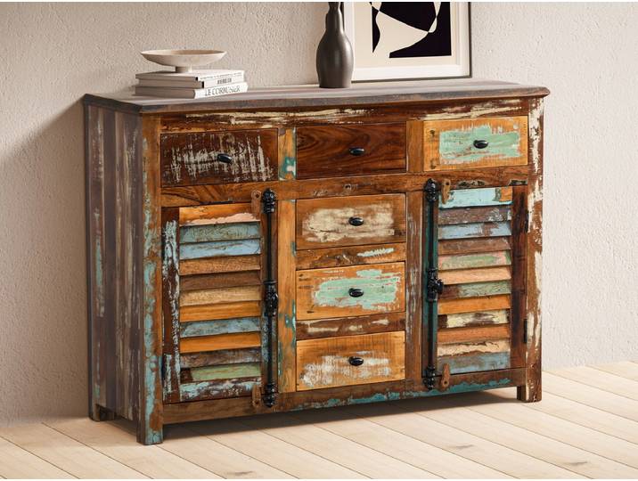 Sideboard 123x89cm 'Hawkins' recyceltes Altholz mehrfarbig lackiert