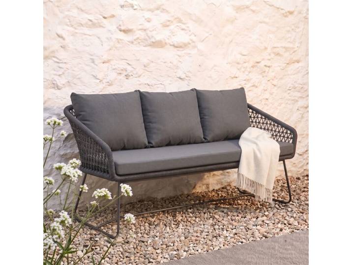 CASA DOMA Ribera Diningbank Rundform, Edelstahl-Kufen - Rope anthrazit – Knoten Modern Country