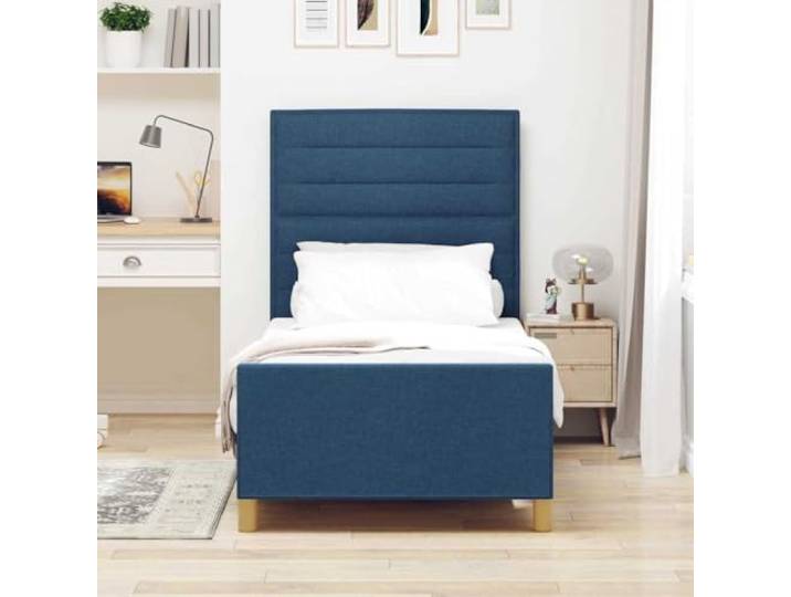 KTHLBRH Bettgestell aus blauem Stoff, 90 x 190 cm Einfaches Design, robuste Konstruktion, kein Netz, Plattformbasis