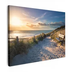 LEINWANDBILD Sonnenuntergang - Strand - Düne - Gras - Ufer Wandbilder 80x60 cm