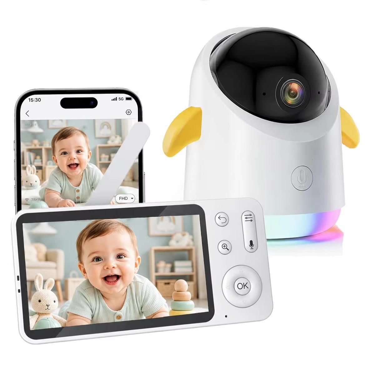 Video-Babyphone mit Kamera - Babyphone - 12,7 cm LCD-Display - 2K mit 3 MP - PTZ-Zoom - Nachtsicht bis 10 m - Zwei-Wege-Audio - Temperatursensor
