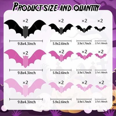 Uplift Treasures 3D Pink Halloween Bat Window And Wall Sticker Set 24pcs