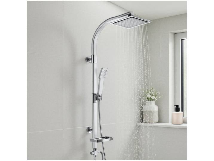 Système de douche à effet pluie en aluminium avec douchette à main et porte-savon - gris