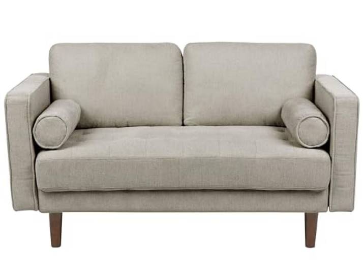 Beliani 2-Sitzer Sofa Stoff Taupe Holzbeine Dicke Sitzkissen schmale Armlehnen Nurmo