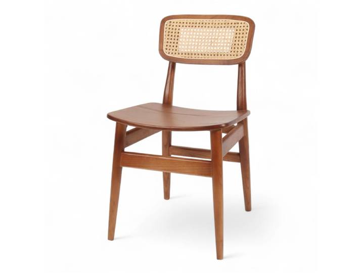 Chaise de bistrot ODENSE - Bois Foncé et Cannage Naturel