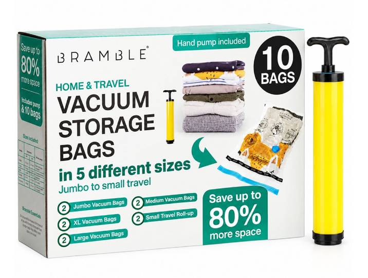 Bramble - 10 Vacuumzakken Kleding & Dekbedden - 5 Maten - Reiszakken Vacuum Opbergzakken met Pomp