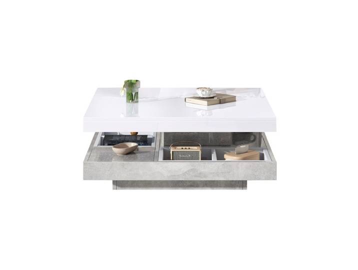 Table basse rotative 360° double plateau blanc brillant effet marbre gris 70 x 70 x 36 cm