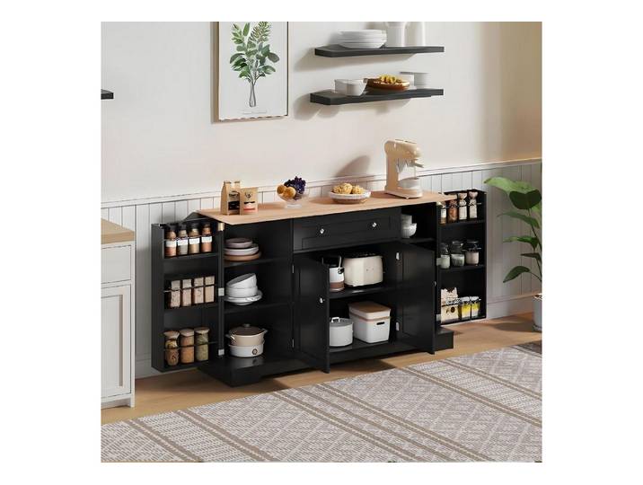 LuxusKollektion Küchenbuffet Küchenbuffet Sideboard Schublade Einlegeböden Kippschutz Schwarz