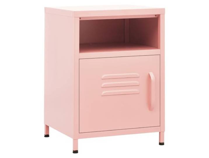 fsahslih Nachttisch Rosa aus Stahl 35x35x51 cm Beistelltisch Kompakter Beistelltisch aus Stahl fürs Schlafzimmer mit offenem Fach, Tür und höhenverstellbaren Nivellierfüßen.