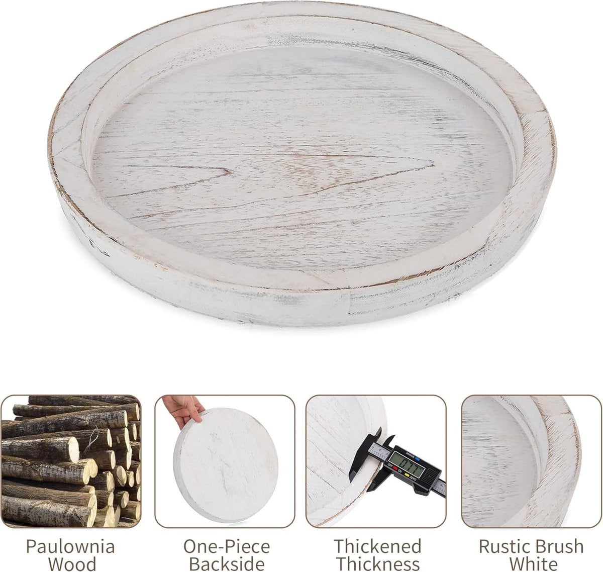 SnelShoppen Rond Houten Salontafelblad - Rustiek Wit Decoratief Dienblad