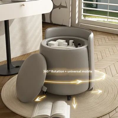 Combo Retail Shop Storage Pulley Makeup Stool With Pulley, Solid Wood Backrest Low Stool, Coffee Table Stool For Makeup And Lounge light Grey Pulley