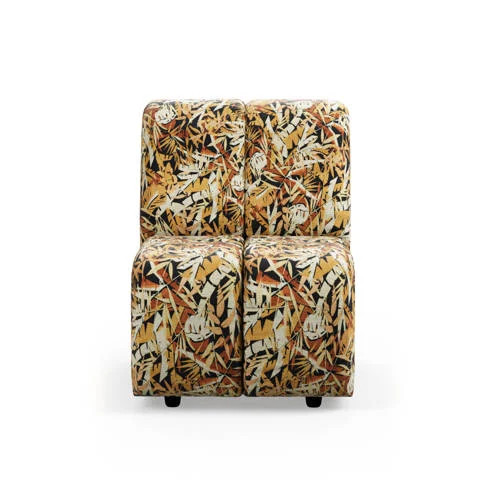 HKliving Wave bank in geel met bijpassende ottoman en retro design