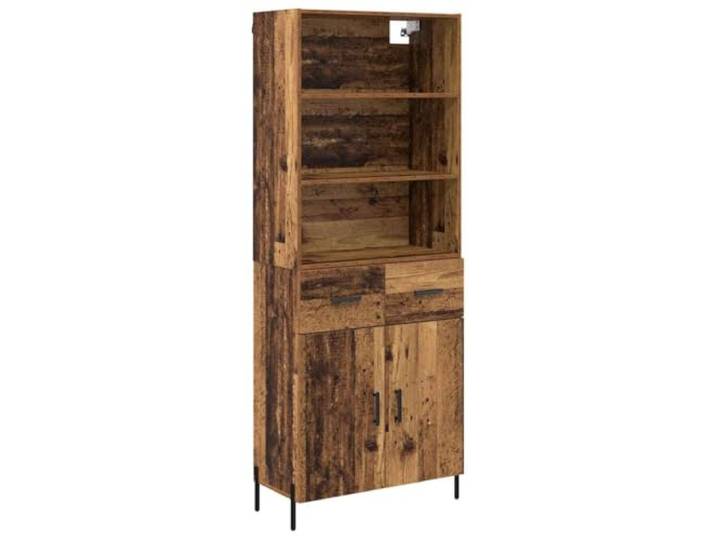 Fisinber Highboard Altholz-Optik 69,5x32,5x180 cm 2-teilig Schrank mit Aufsatz in Altholz-Optik für Esszimmer und Wohnzimmer. Mehrere Fächer bieten strukturierten Stauraum.
