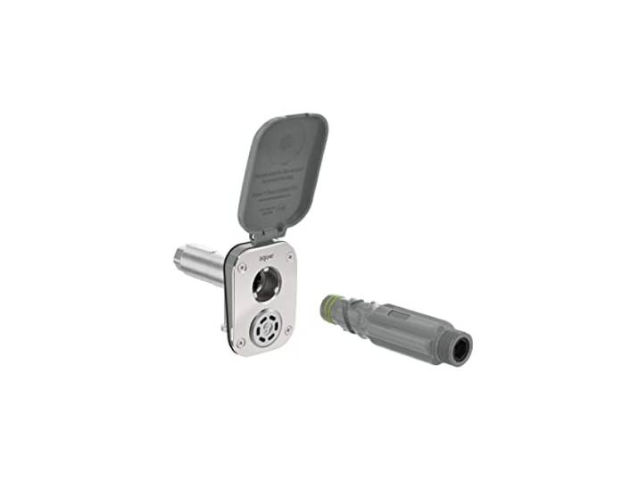 Aquor House Hydrant V2+ Frostfreier Wand-Hydrant-Außenhahn mit Schnellanschluss und Anti-Siphon, frostsicher, Spülschlauch-Lätzchen, 5,1 cm, Schiefergrau
