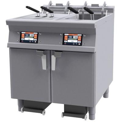 Digitale Elektro-Fritteuse 2×18 l mit Ölfilterung und Korbheber, Edelstahl, 80×70,5×90 cm, Modell F2/18-78ETDPS
