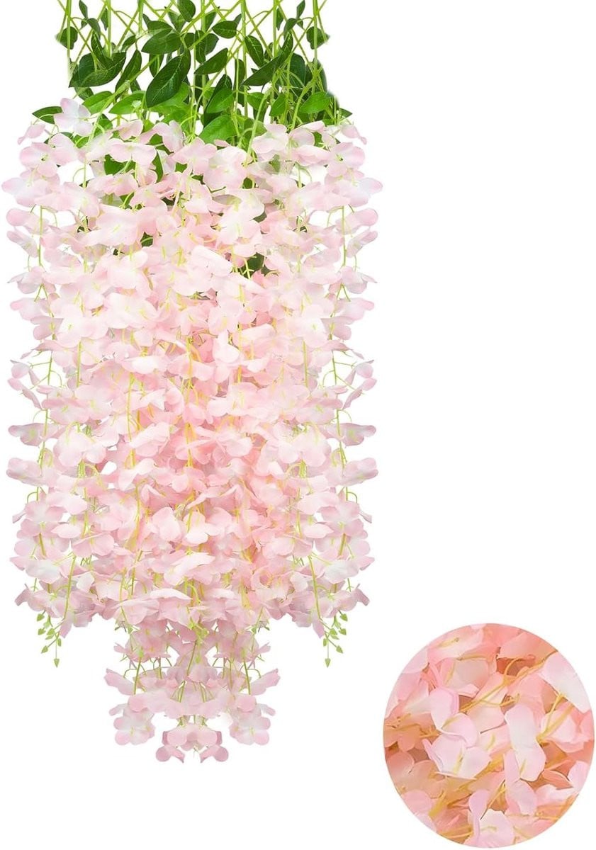 Kunst Wisteria Slagroom - Lichtroze Nep Wisteria Bloemen voor Decoratie - Hoogte: 115 cm