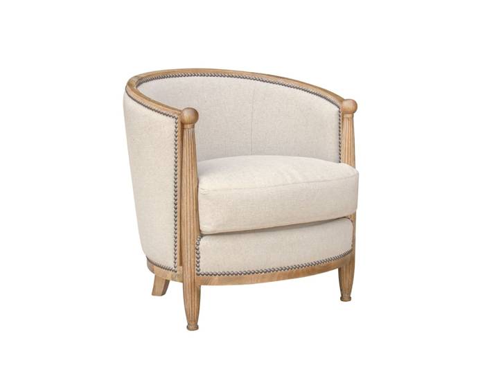 Petit fauteuil tonneau en lin naturel
