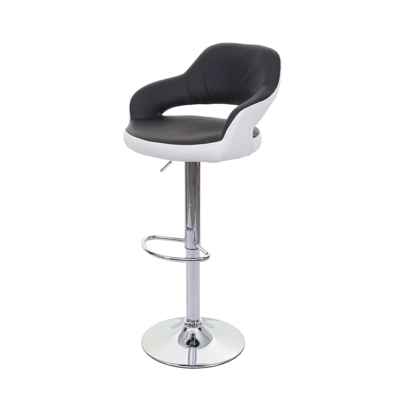 Barhocker MCW-F16, Barstuhl Tresenhocker Drehhocker, mit Lehne Kunstleder ~ schwarz-weiß