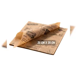 FRITZTOWN® Deli Paper 25x25 cm Braun – 200 Blatt | Fettabweisendes Einschlagpapier | Für Burger, BBQ, Sandwiches & Street Food geeignet