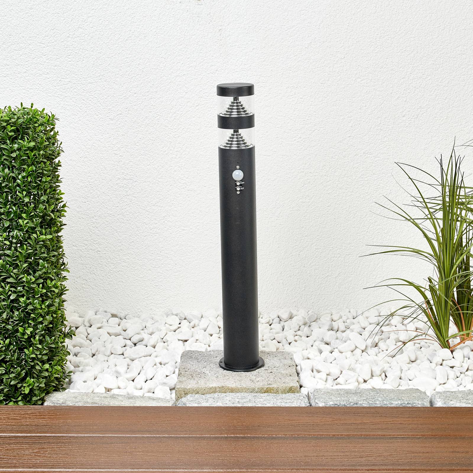 Lindby Lanea LED path lamp, 60 cm, black, sensor, IP44, Black, Stainless steel, Modern, Outdoor lights with Sensor