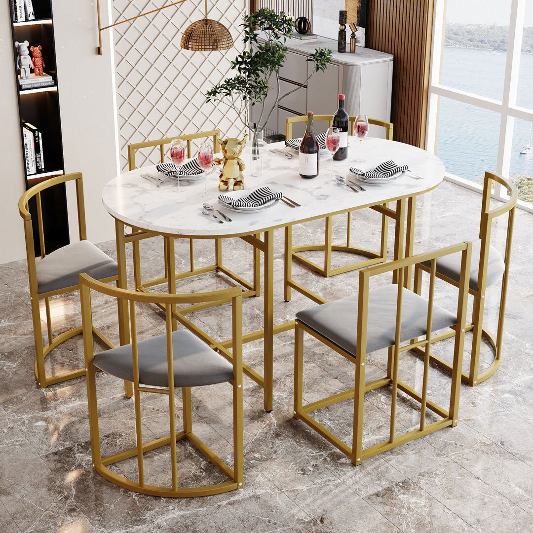 Metro Christer 6 -Person Dining Set Gold/Grey/Gold 6