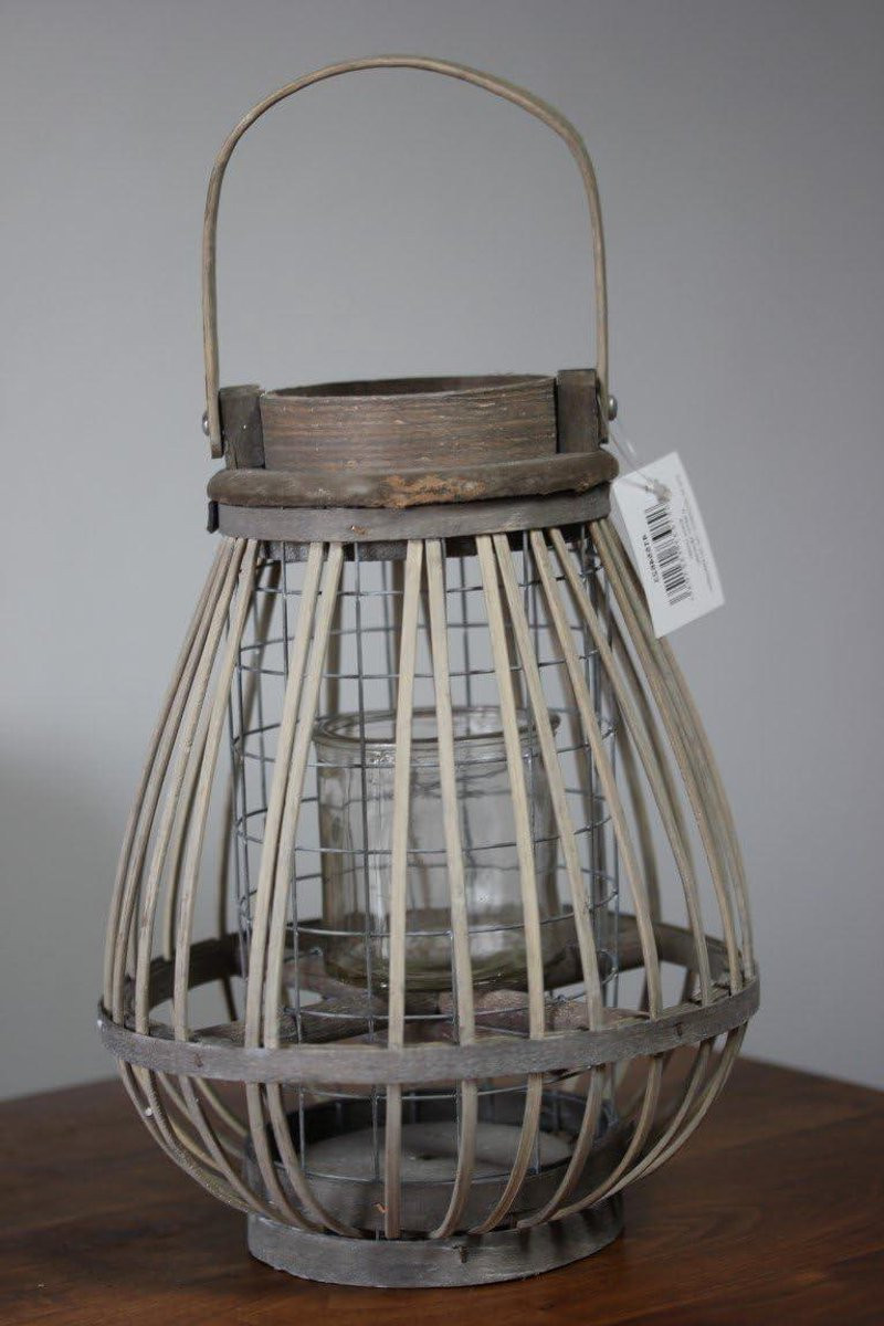 Houten Lantaarn Decoratieve Lamp met Handvat voor Sfeerverlichting - Hoogte: 27 cm - Natuurlijk Hout