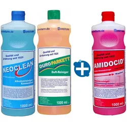 Reinigungsset Dreiturm 3 x 1 L Alkoholreiniger, Sanitärreiniger und Bodenreiniger