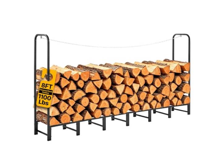 VEVOR Range-bûches Extérieur 241\,5x32x118\,5 cm Porte-bûches Métal Noir Pour Cheminée\, Terrasse\, Cour\, Charge 500 kg\, Structure Acier Carbone\, Support à Bois de Chauffage Robuste avec Accessoires