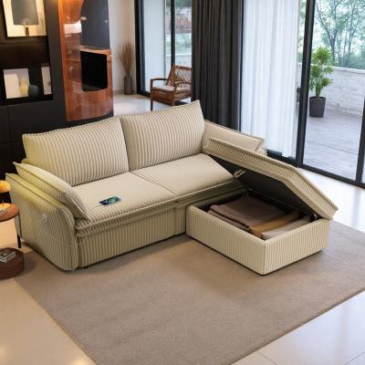 "85"" Plush Corduroy Convertible 2-in-1 Sofa Bed with Multi-Functional Design"