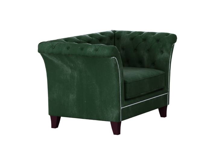 Fauteuil Chesterfield en velours, vert bouteille