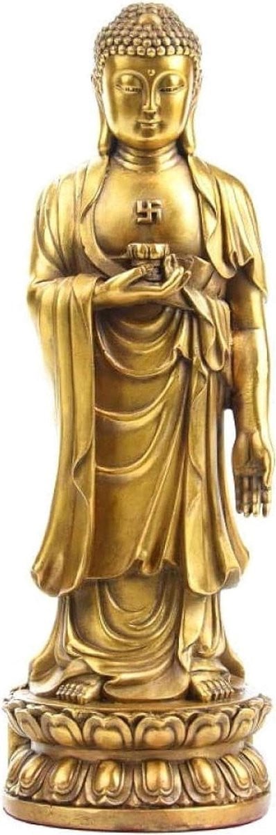 Handgemaakt Bronzen Boeddha Beeld Decoratie - Bronskleurig - Hoogte: 46 cm