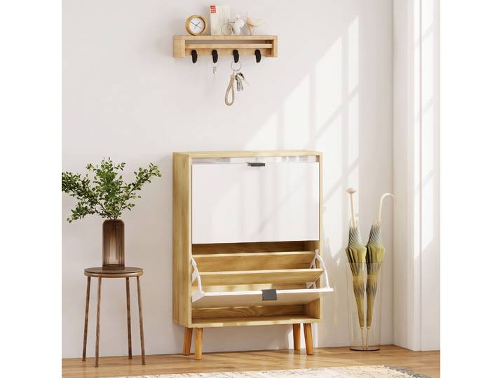 HOMCOM Meuble à Chaussures Blanc 2 Portes 12 Paires Réglable