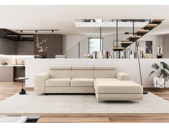 COMFORTINO FURNITURE Ecksofa mit Schlaffunktion NOTA L-Form, Sofa Couch mit Bettkasten, Eckcouch, Schlafsofa für Wohnzimmer, Big Sofa Couch mit Schlaffunktion (Beige, Ottomane Rechts)