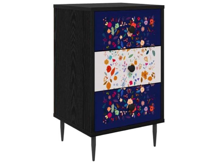 HFXHIJXQ Nachttisch Schwarz Eichen-Optik3 Schubladen 36x33x61 cm Stilvoller Beistelltisch für das Schlafzimmer mit 3 Schubladen, dekorativem Muster und erhöhten Füßen für optimale Ordnung.