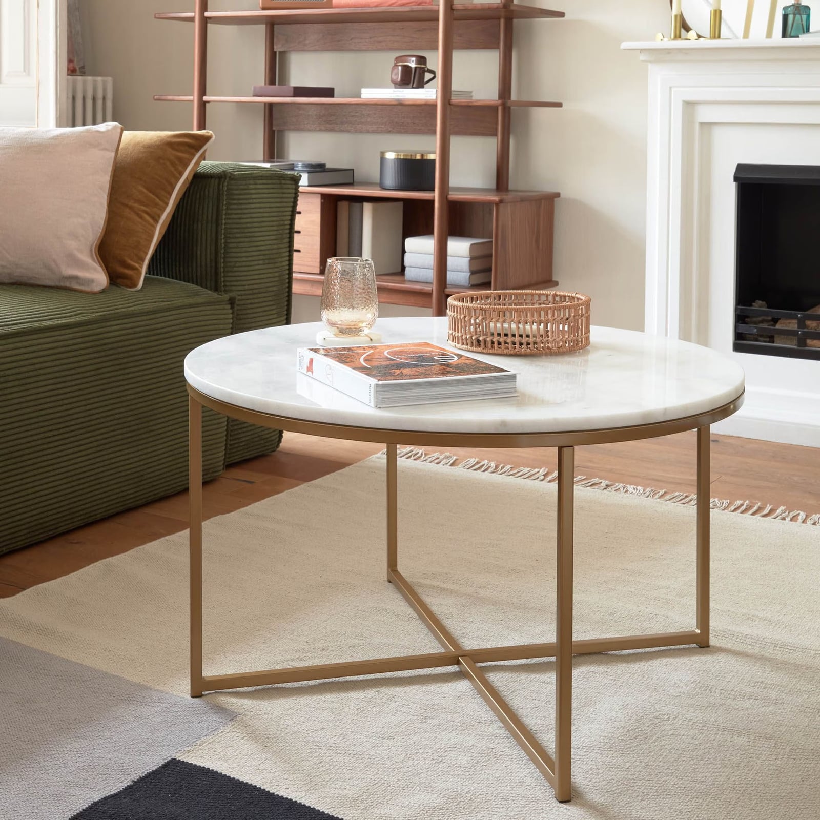 Kave Home Sheffield Ronde Salontafel Wit Marmer en Goud, Ø80 cm