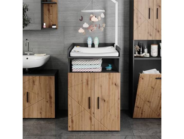 Vicco Wickelkommode Irma , Anthrazit/Goldkraft Eiche 60 x 97 cm mit Wickelaufsatz, geeignet für handelsübliche Wickelauflagen bis 85 x 75 cm