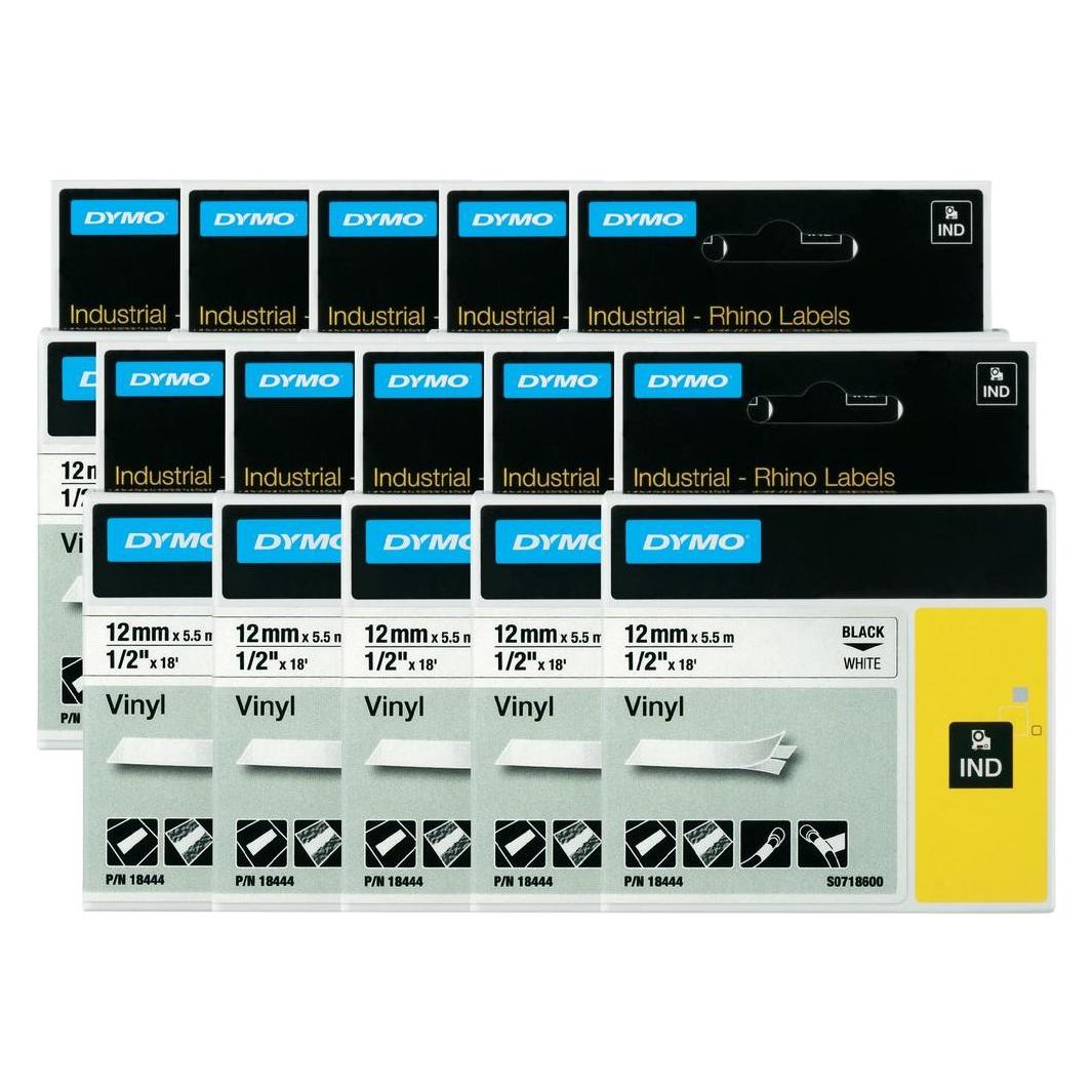 Dymo 18444 (10x) Schriftband 10er Set Bandfarbe: Weiss Schriftfarbe: (1.20 cm, Schwarz, Weiss) (64888534)