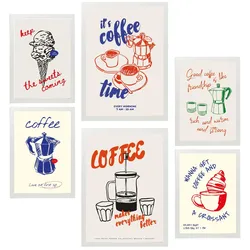 POSTER Set Mit 6 Von Lebensmitteln & Essen Im Pop Art In Pastelltönen A3 & A4 Weißer Rahmen