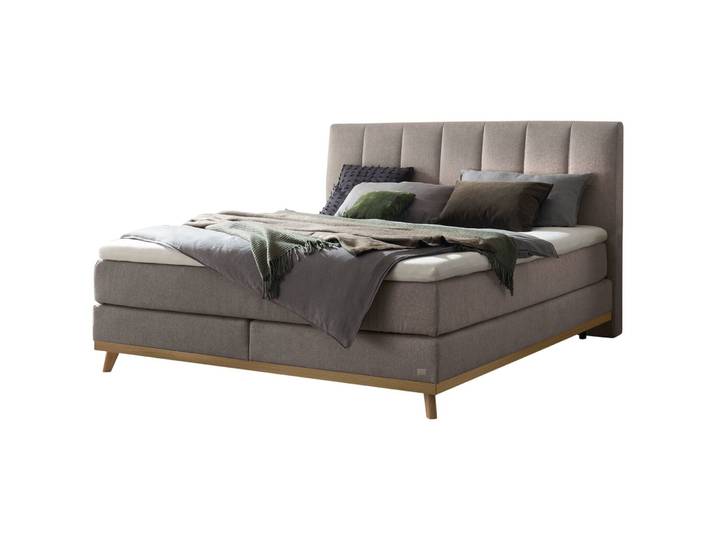 Hasena Boxspringbett Stefania grey/natur Stoff/Holz/Holzwerkstoff 160 x 200 cm - Boxspringbett