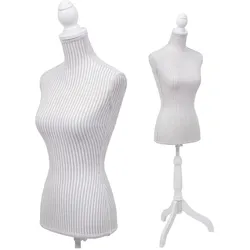 Schneiderpuppe T221, Schaufensterpuppe Torso weiblich, Schaumstoff ~ weiß mit Streifen
