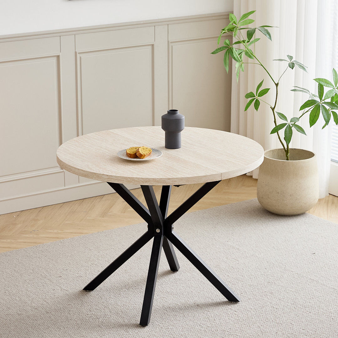 17 Stories Vintage Style Dining Table - Round Table For 4 To 6 People - 100 X 77 Cm (W X H) Light Yellow Wood