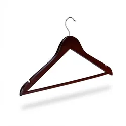 Relaxdays Kleiderbügel Holz, 10er Set, Kerben, Hosensteg, Garderobenbügel, 360° drehbarer Haken, 44,5 cm breit, braun