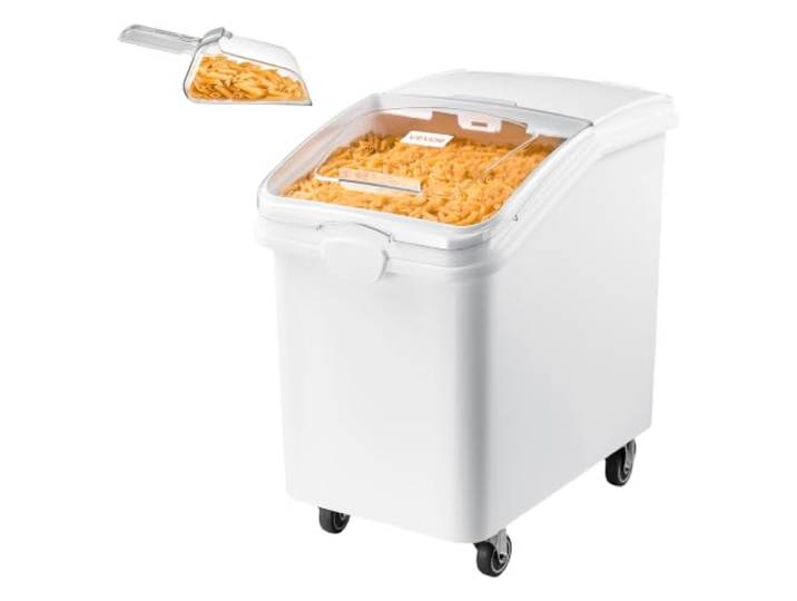 VEVOR Conteneur à Riz 120 L/90 kg\, Boîte de Conservation Multifonctions Pour Stockage de Céréales\, Farines\, Cuisine\, Garde-manger\, 4 Roues\, Contenant à Croquettes Couvercle Coulissant\, Avec Pelle
