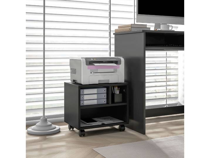 HOMCOM Support Imprimante Rangement Bureau 3 Compartiments Noir