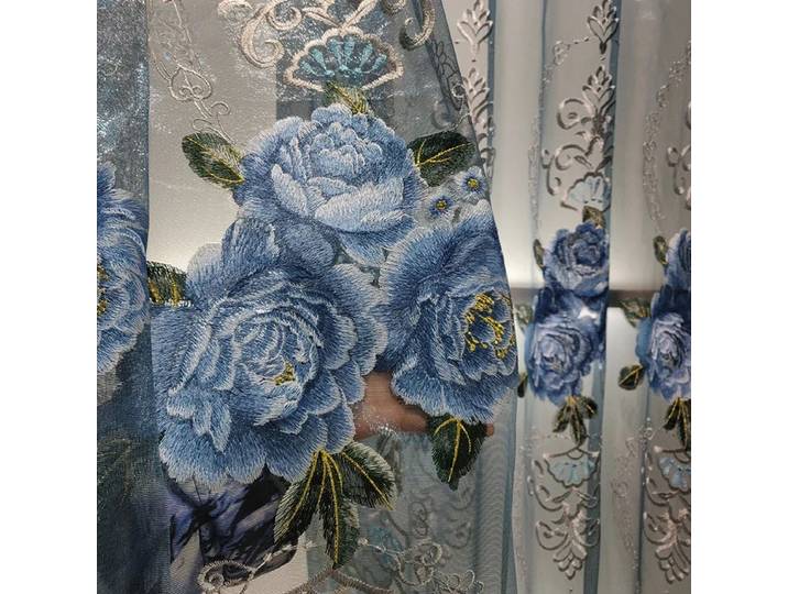 Rideaux brodés exquis de Style européen pour salon, rideaux décoratifs en Chenille bleue et grise de haute qualité pour chambre à coucher et cuisine