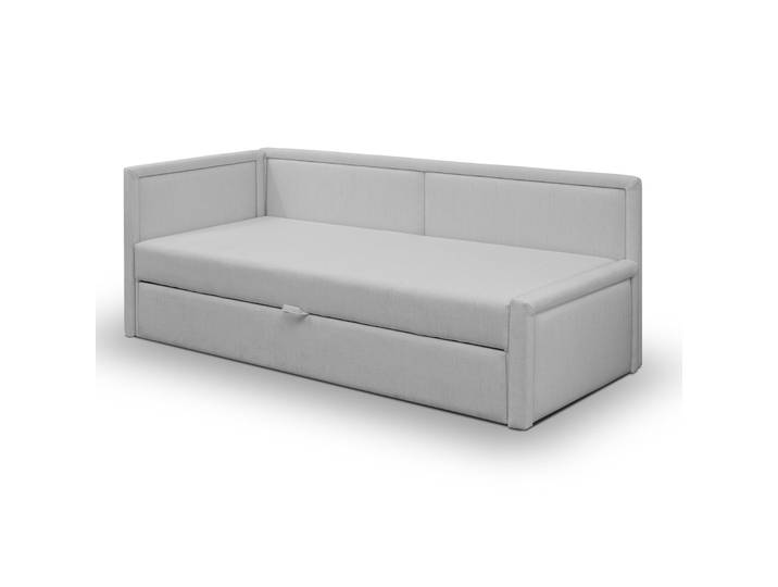 Ausziehbares Doppelbett Caprili in Hellgrau, Flechtmuster,